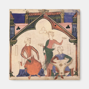 Muzikanten die kastanjes en een slagader spelen magneet