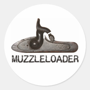 Muzzleoader broek & hamer, zwart poeder geweer ronde sticker