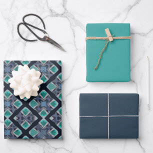 MVB Double Diamond Tribal Blauw Patroon Inpakpapier Vel