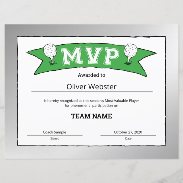 MVP Player - MVP-certificaten - Golfcertificaten (Voorkant)