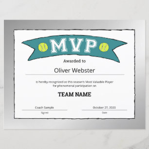 MVP Player - MVP-certificaten - Tennis-certificaat