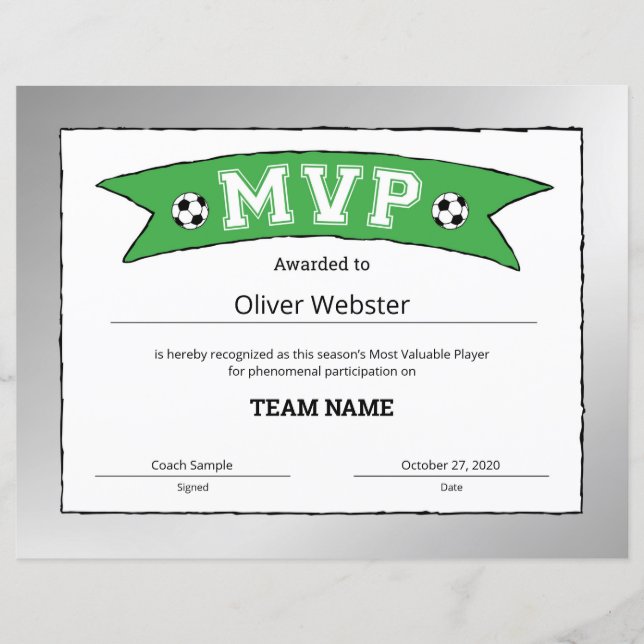 MVP Player - MVP-certificaten - Voetbalcertificaat (Voorkant)