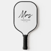 Mw. Modern Black White Minimalist Script Pickleball Paddle (Achterkant)