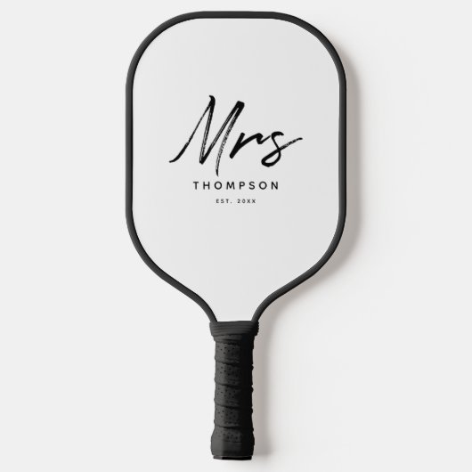 Mw. Modern Black White Minimalist Script Pickleball Paddle (Achterkant)