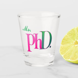 Mw. PhD. Shotglas Roze & Groen Doctoraat Shot Glas