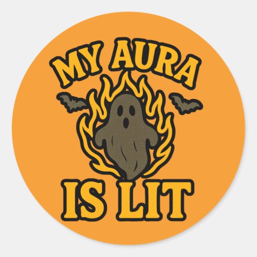 MY AURA IS LIT – Grappige Halloween Ghost Sticker (Voorkant)