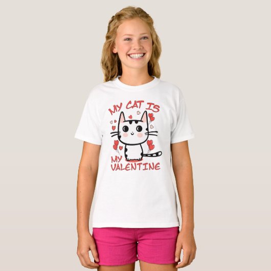My Cat Is My Valentine White T-shirt Design 2024 (Devant entier)