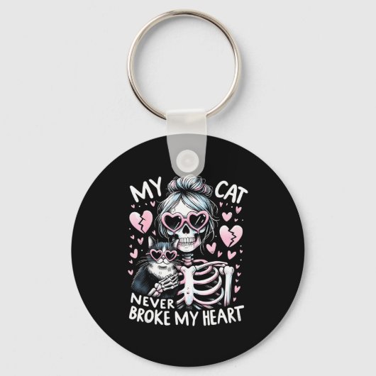 My Cat Never Broke My Heart Funny Skeleton Cat Val Sleutelhanger (Voorkant)