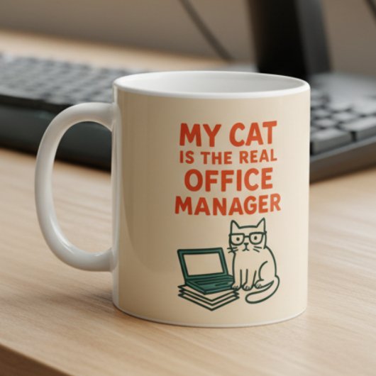 My Cat Real Office Manager – Funny Work From home Koffiemok