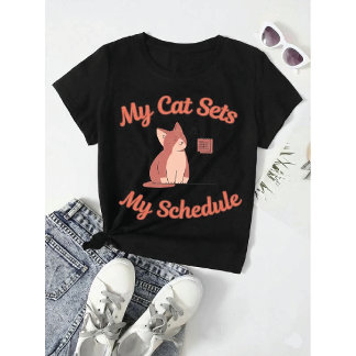 My Cat Sets My Schedule | Funny WFH Boss Humor Tri-Blend Shirt