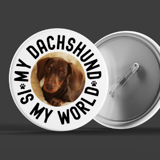 My Dachshund Is My World Custom Dog Photo Ronde Button 5,7 Cm