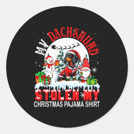 My Dachshund Stolen My Christmas Pajama Shirt Sant Ronde Sticker (Voorkant)