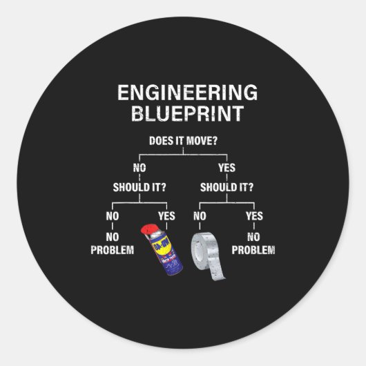 My Engineering Blueprint - Funny Engineer  Ronde Sticker (Voorkant)
