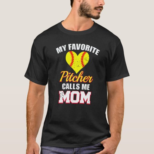 My Favorite Pitcher Calls Me Mom Pitcher Softball T-shirt (Voorkant)