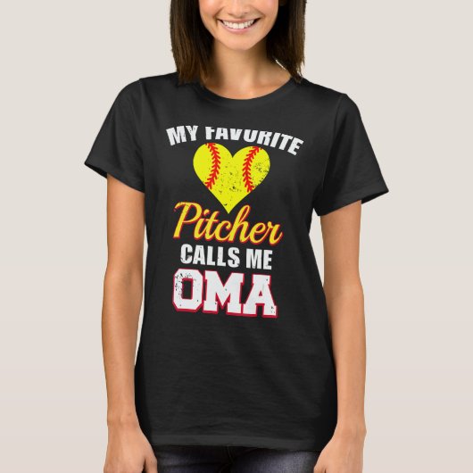 My Favorite Pitcher Calls Me Oma Pitcher Softbal T-shirt (Voorkant)