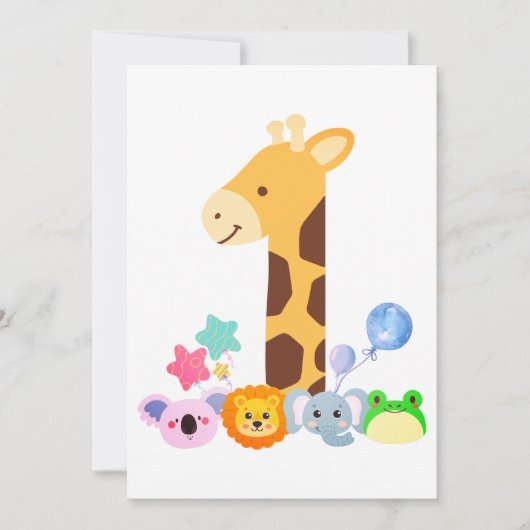 My First Birthday. Giraffe and Happy Animals Desig Bedankkaart (Voorkant)