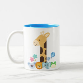 My First Birthday. Giraffe and Happy Animals Desig Tweekleurige Koffiemok