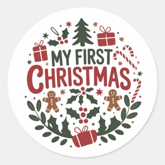 My First Christmas 1st Xmas Family Matching Baby Ronde Sticker (Voorkant)