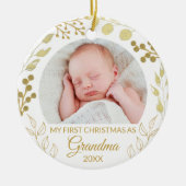 My First Christmas As Grandma Gold Foliage Photo Keramisch Ornament (Voorkant)