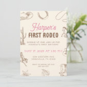 My First Rodeo 1st Birthday Invitation Pink Girl (Debout devant)