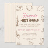My First Rodeo 1st Birthday Invitation Pink Girl (Devant / Derrière)