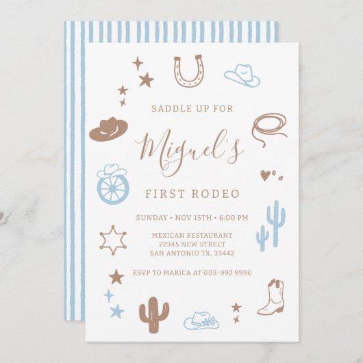 My First Rodeo Southern Cowboy Birthday Invitation (Devant / Derrière)