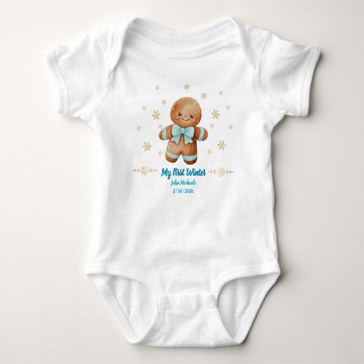 My First Winter Gingerbread Man Custom Romper (Voorkant)