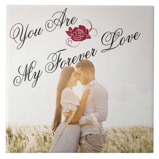 "My Forever Love" Red Rose Elegant Script Foto Tegeltje (Voorkant)