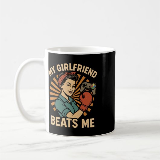 My Girlfriend Beats Me Retro Funny Men Couple Love Koffiemok (Links)