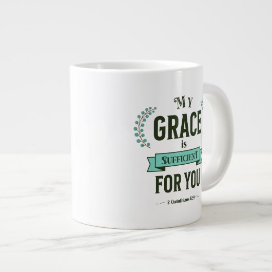 My Grace is Sufficient Scripture Teal Extra Grote Beker (Voorkant rechts)