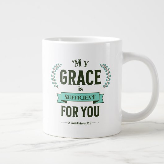 My Grace is Sufficient Scripture Teal Extra Grote Beker (Rechts)