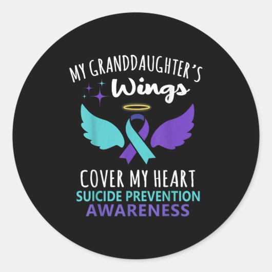 My Granddaughters Wings Cover Heart Suicide Awaren Ronde Sticker (Voorkant)