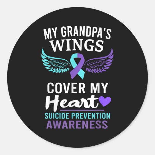 My Grandpa's Wings Cover Heart Suicide Awareness R Ronde Sticker (Voorkant)