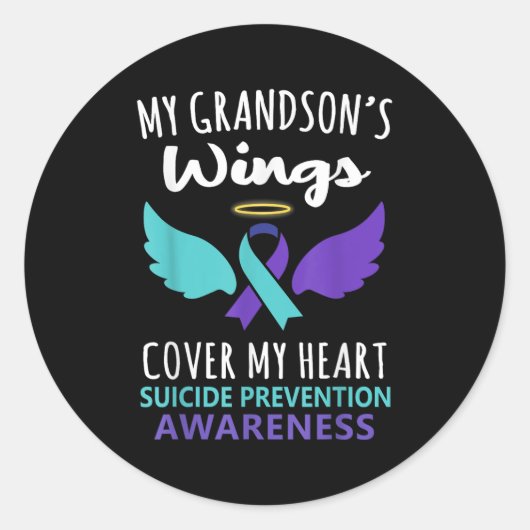 My Grandson's Wings Cover Heart Suicide Awareness Ronde Sticker (Voorkant)