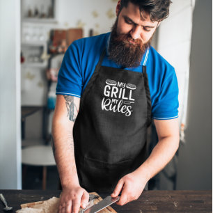 My Grill My Rules BBQ Large Black Apron Schort