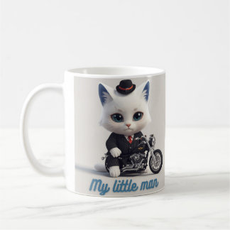My Little Man Mug - Cute Kawaii Cat on Motorcycle  Koffiemok