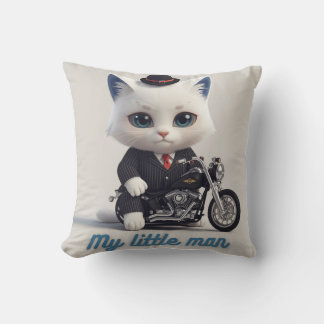 My Little Man Throw Pillow - Cute Kawaii Cat on Mo Kussen