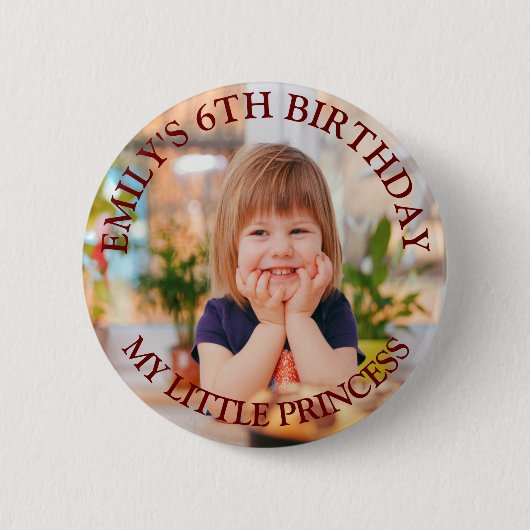 My Little Princess Happy Birthday Fotonaam Ronde Button 5,7 Cm (Voorkant)