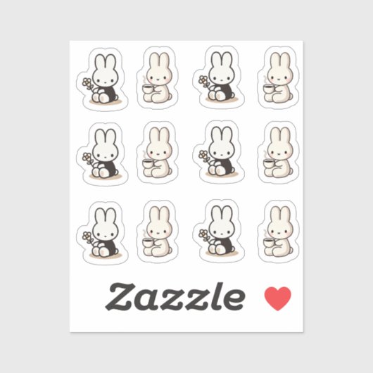 My little tiny bunny with cup and flower sticker (Vel)