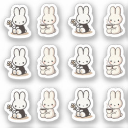 My little tiny bunny with cup and flower sticker