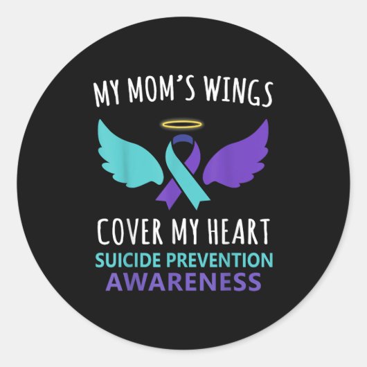 My Mom's Wings Cover Heart Suicide Awareness Ribbo Ronde Sticker (Voorkant)