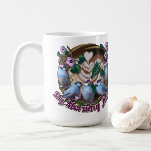 My morning JAVA with Java sparrows Koffiemok (Met donut)