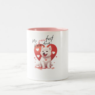 My Pawfect Valentine: Süßer weißer Jindo-Hund  Tweekleurige Koffiemok
