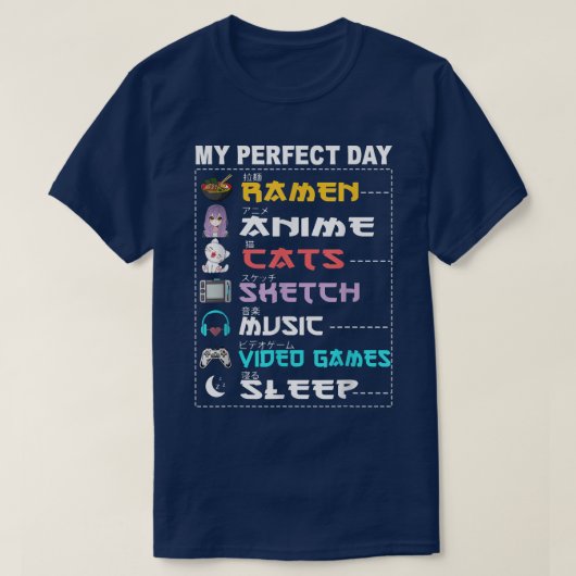 My Perfect Day Anime Ramen Sketch Cat Music Video  T-shirt (Design voorkant)