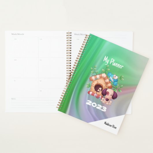 My Planner Cute Dog House sur Marbre avec nom (Devant avec enveloppe)