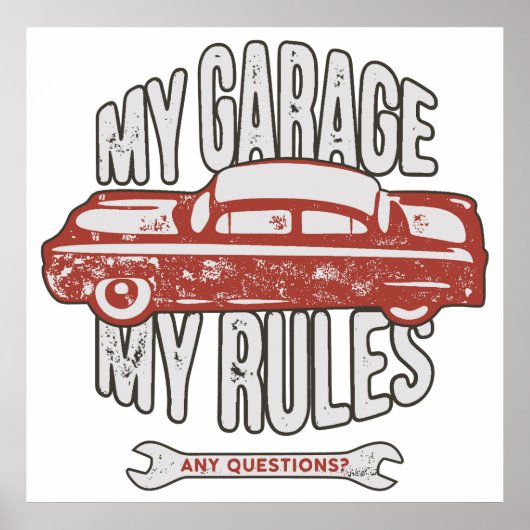 My Rules Classic Red Car Retro Mechanic Poster (Voorkant)