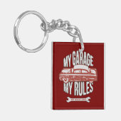 My Rules Classic Red Car Retro Mechanic Sleutelhanger (Voorkant Links)
