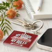 My Rules Classic Red Car Retro Mechanic Sleutelhanger (Voorkant Rechts)