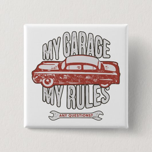 My Rules Classic Red Car Retro Mechanic Vierkante Button 5,1 Cm (Voorkant)