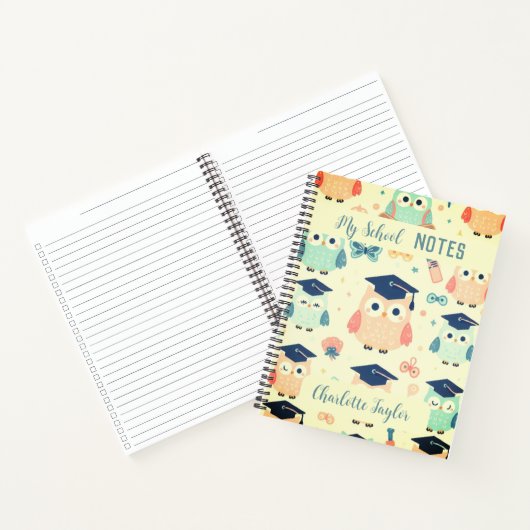 My School Notes aangepaste naam kleurrijke uilen S Notitieboek (Binnen)